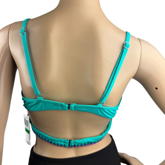 New Isabella Rose Blue Crochet Trim Removable Cups Split Strap Bikini Top L - Picture 5 of 6